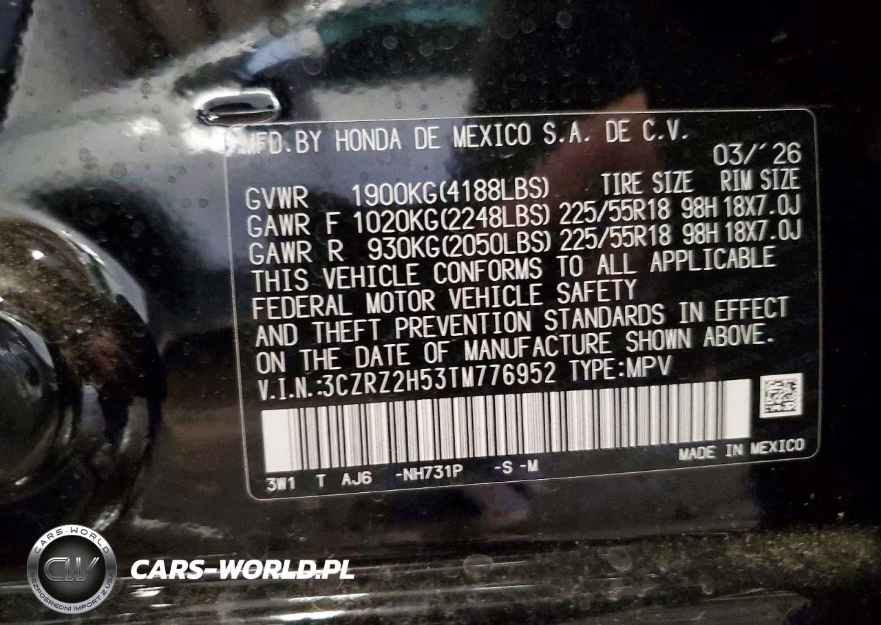 2026 Honda Hr-V Sport VIN:3CZRZ2H53TM776952 - 12