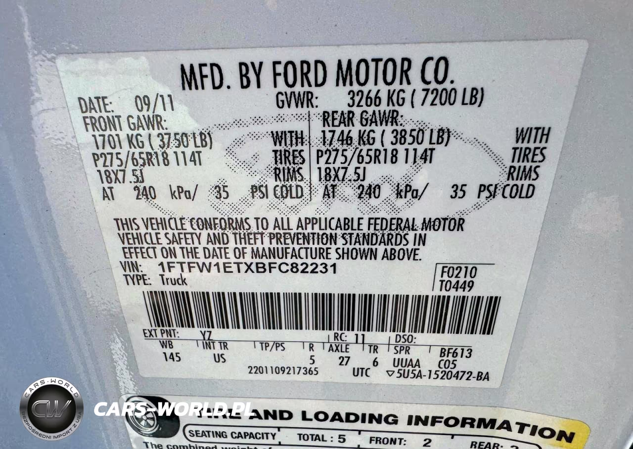 2011 Ford F-150 Xlt VIN:1FTFW1ETXBFC82231 - 10