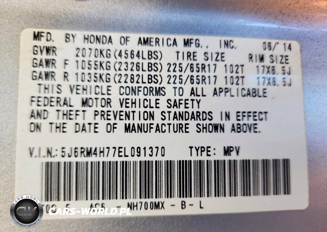 2014 Honda Cr-V Exl VIN:5J6RM4H77EL091370 - 14