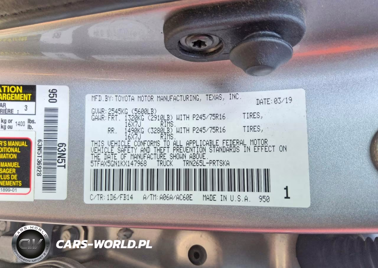 2019 Toyota Tacoma Sr VIN:5TFAX5GN1KX147968 - 12