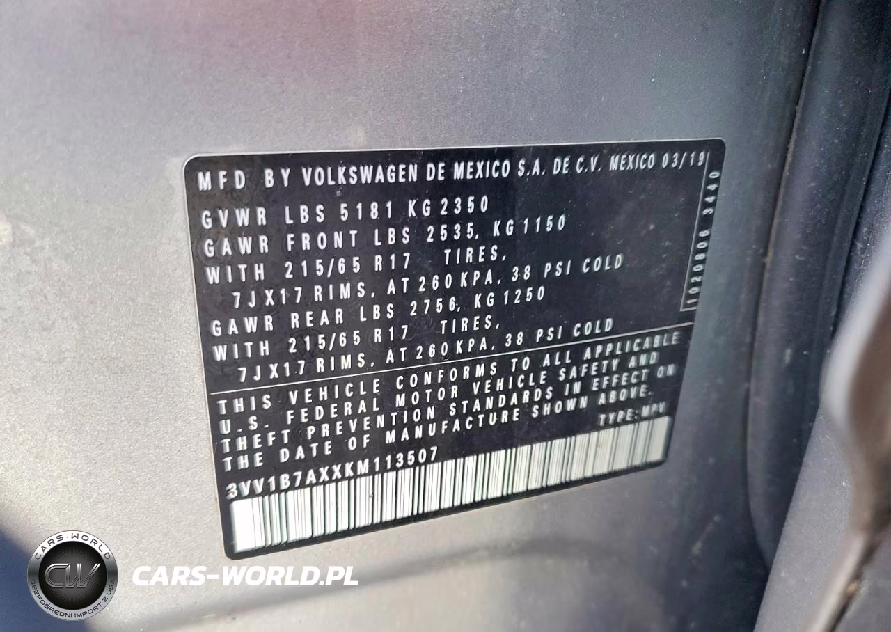 2019 Volkswagen Tiguan S VIN:3VV1B7AXXKM113507 - 13