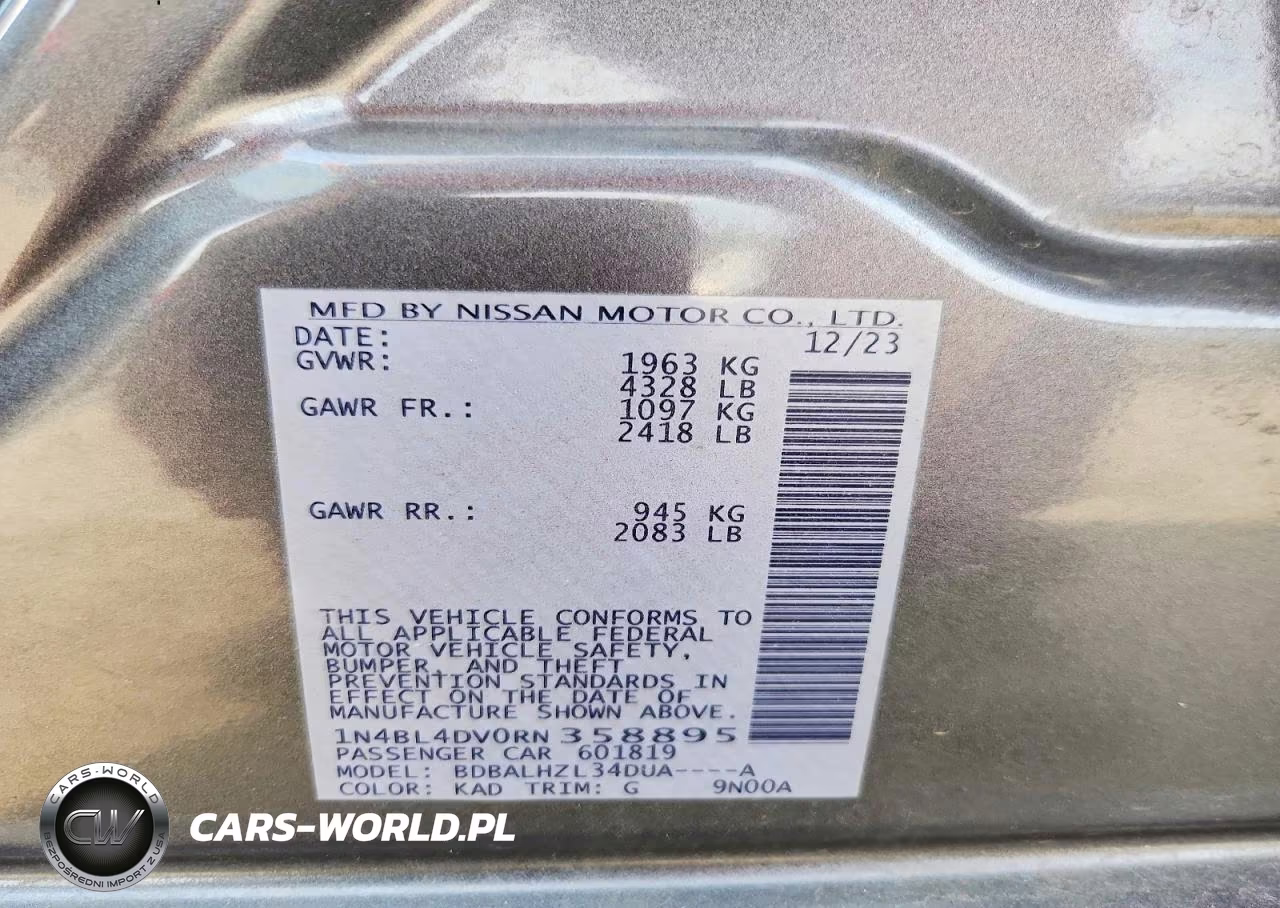 2024 Nissan Altima Sv VIN:1N4BL4DV0RN358895 - 12