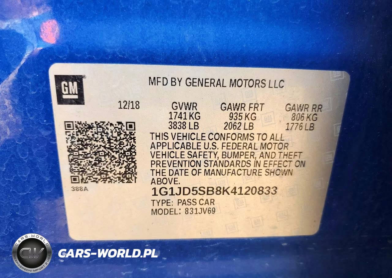 2019 Chevrolet Sonic Lt VIN:1G1JD5SB8K4120833 - 12