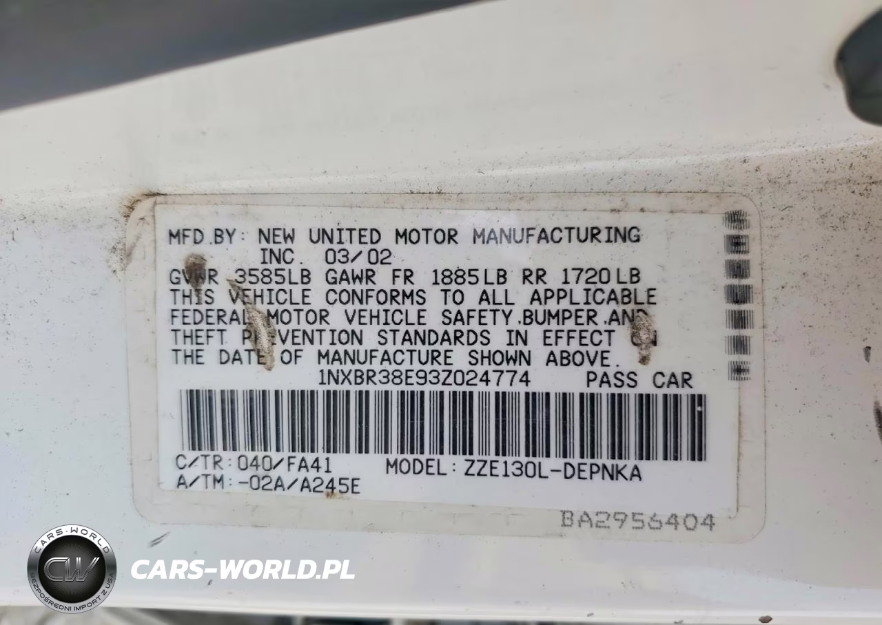 2003 Toyota Corolla Le VIN:1NXBR38E93Z024774 - 12