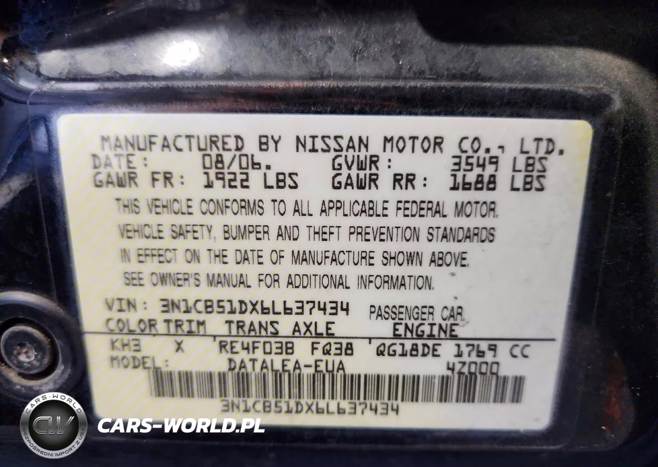 2006 Nissan Sentra 1.8 VIN:3N1CB51DX6L637434 - 12