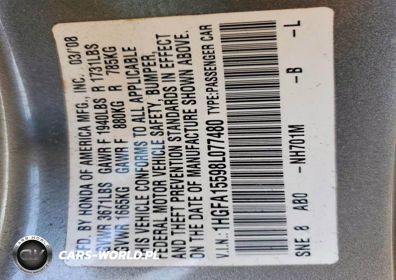 2008 Honda Civic Lx VIN:1HGFA15598L077480 - 12