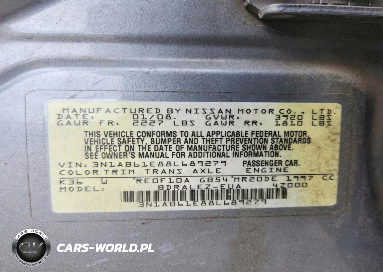 2008 Nissan Sentra 2.0 VIN:3N1AB61E88L689279 - 12