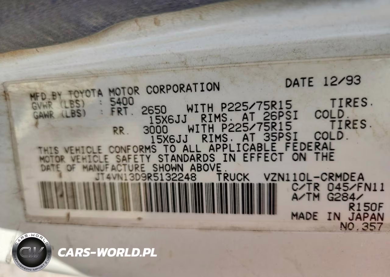 1994 Toyota Pickup Dx V6 VIN:JT4VN13D9R5132248 - 12