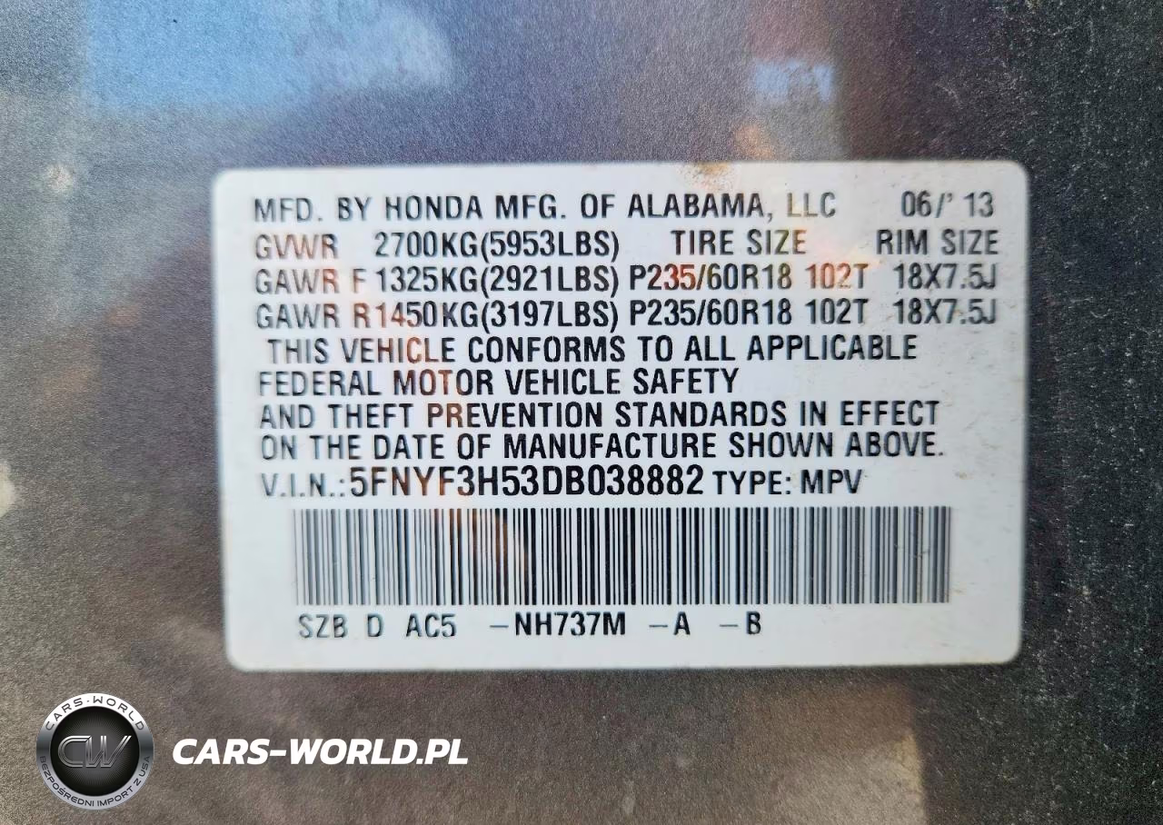 2013 Honda Pilot Exl VIN:5FNYF3H53DB038882 - 13