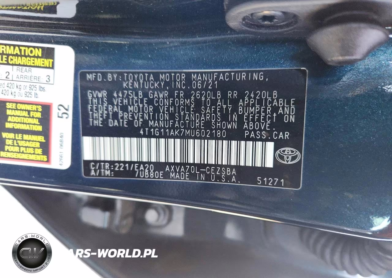 2021 Toyota Camry Se VIN:4T1G11AK7MU602180 - 12