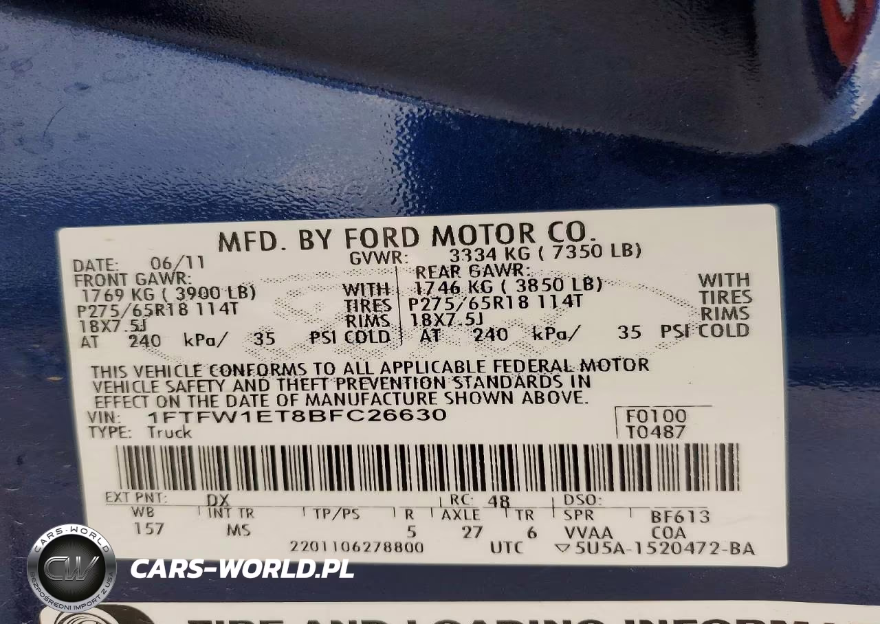 2011 Ford F150 Supercrew VIN:1FTFW1ET8BFC26630 - 12