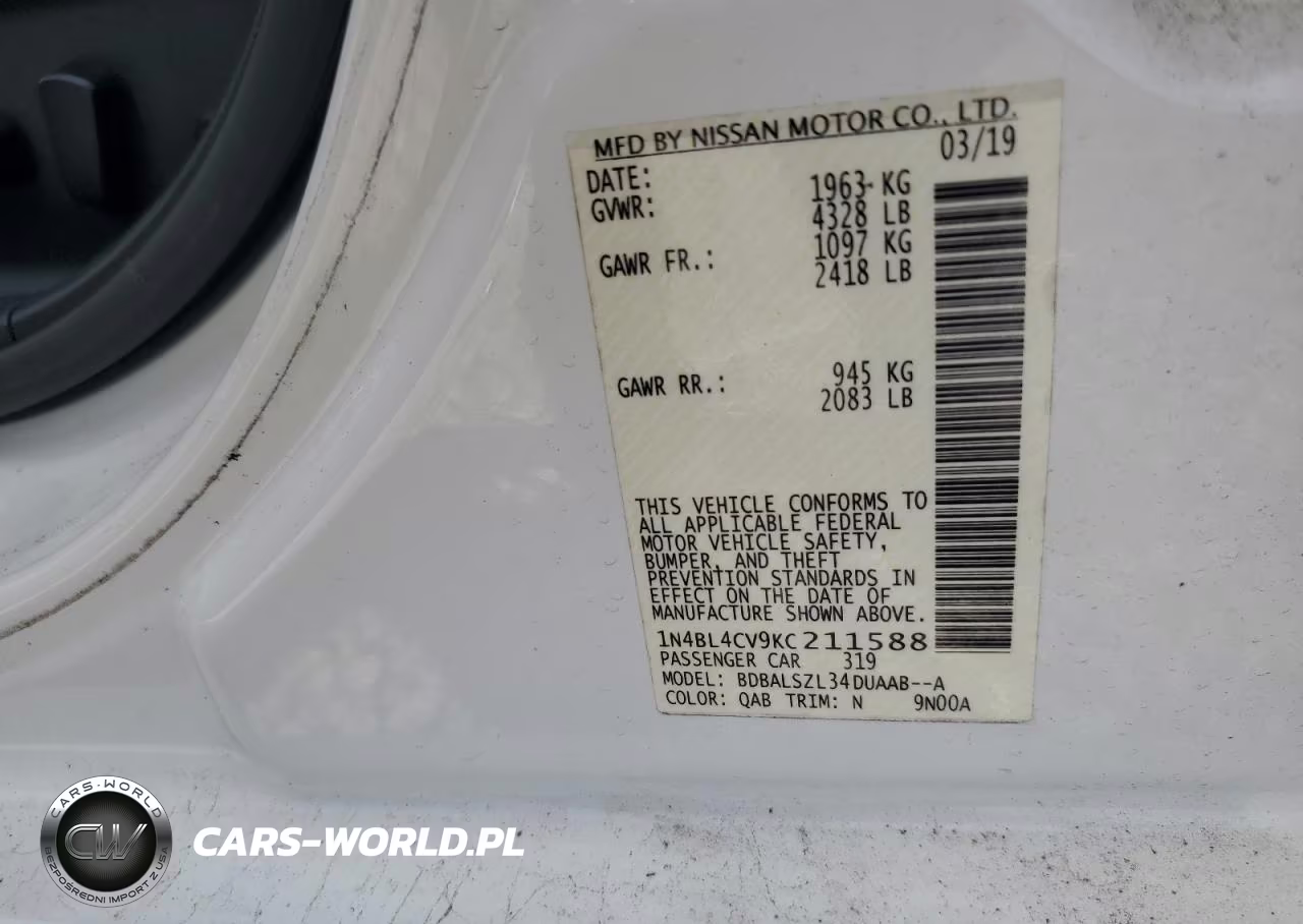 2019 Nissan Altima Sr VIN:1N4BL4CV9KC211588 - 12
