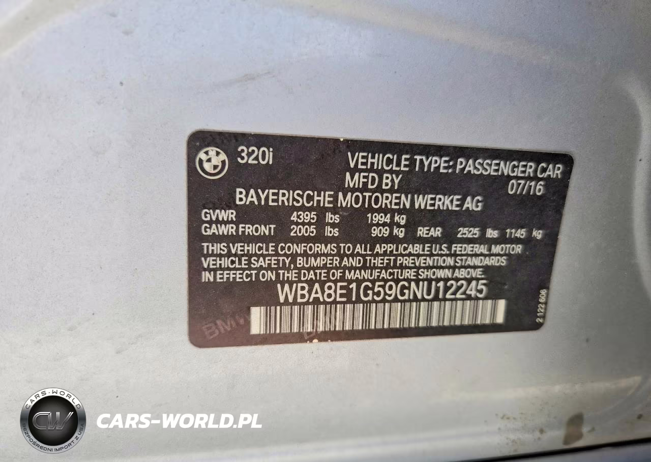 2016 BMW 320 I VIN:WBA8E1G59GNU12245 - 13