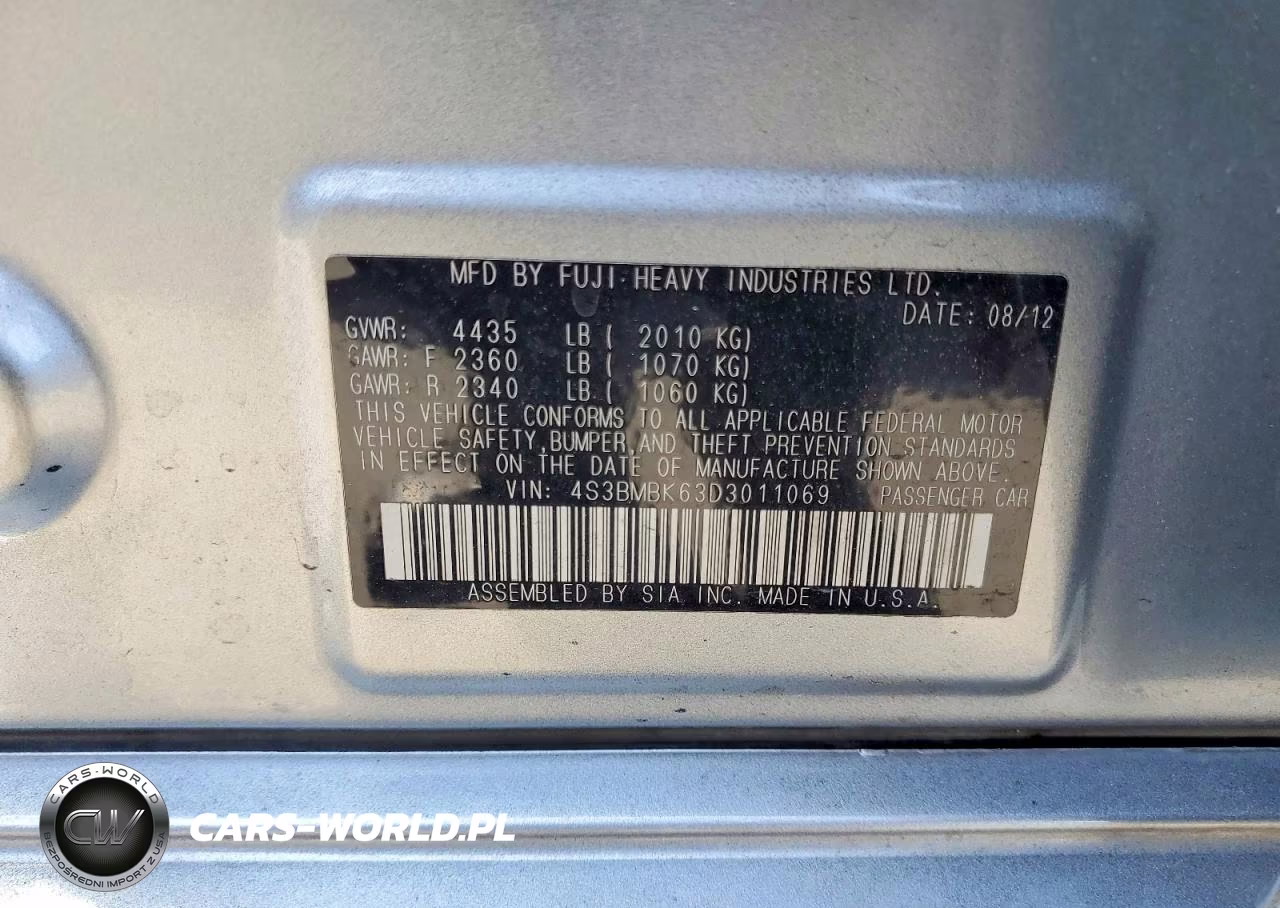 2013 Subaru Legacy 2.5I Limited VIN:4S3BMBK63D3011069 - 12