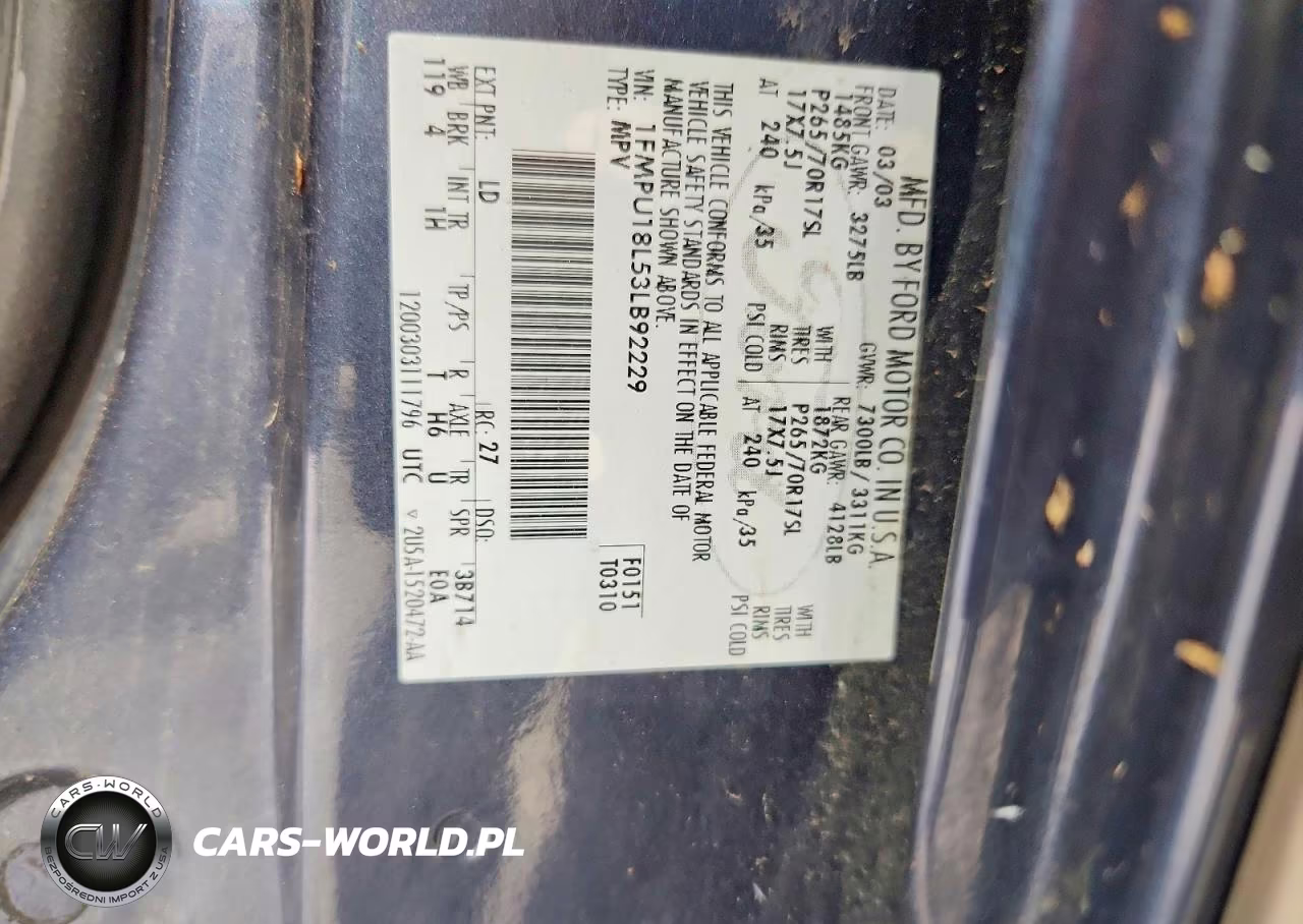 2003 Ford Expedition Eddie Bauer VIN:1FMPU18L53LB92229 - 13