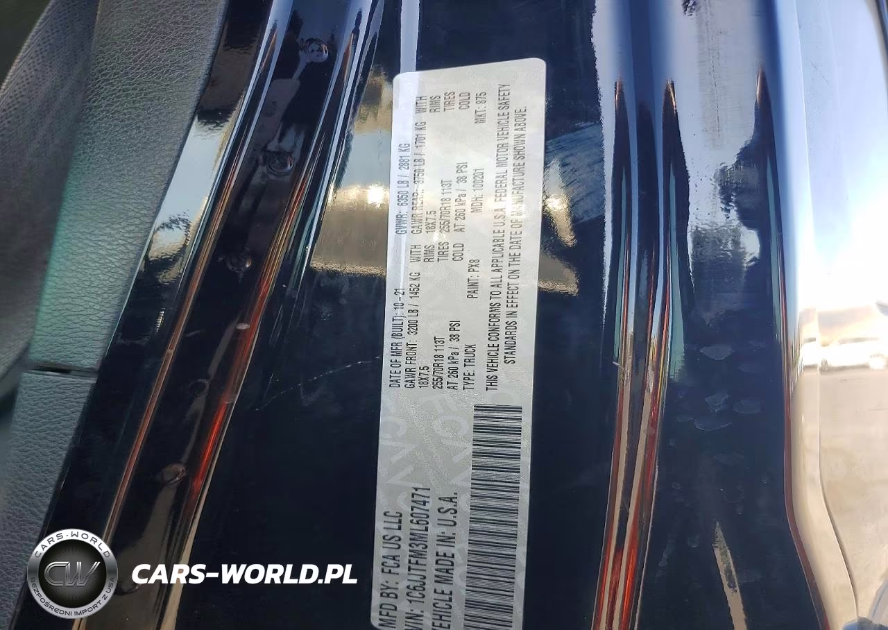2021 Jeep Gladiator Overland VIN:1C6JJTFM3ML607471 - 12