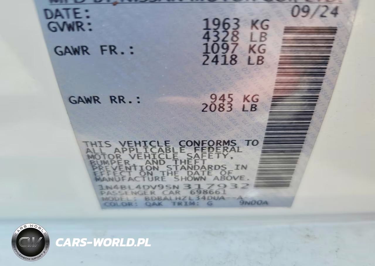 2025 Nissan Altima Sv VIN:1N4BL4DV9SN317932 - 12