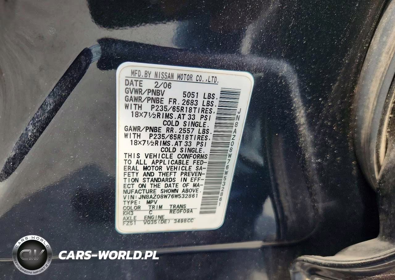 2006 Nissan Murano S VIN:JN8AZ08W76W532861 - 13