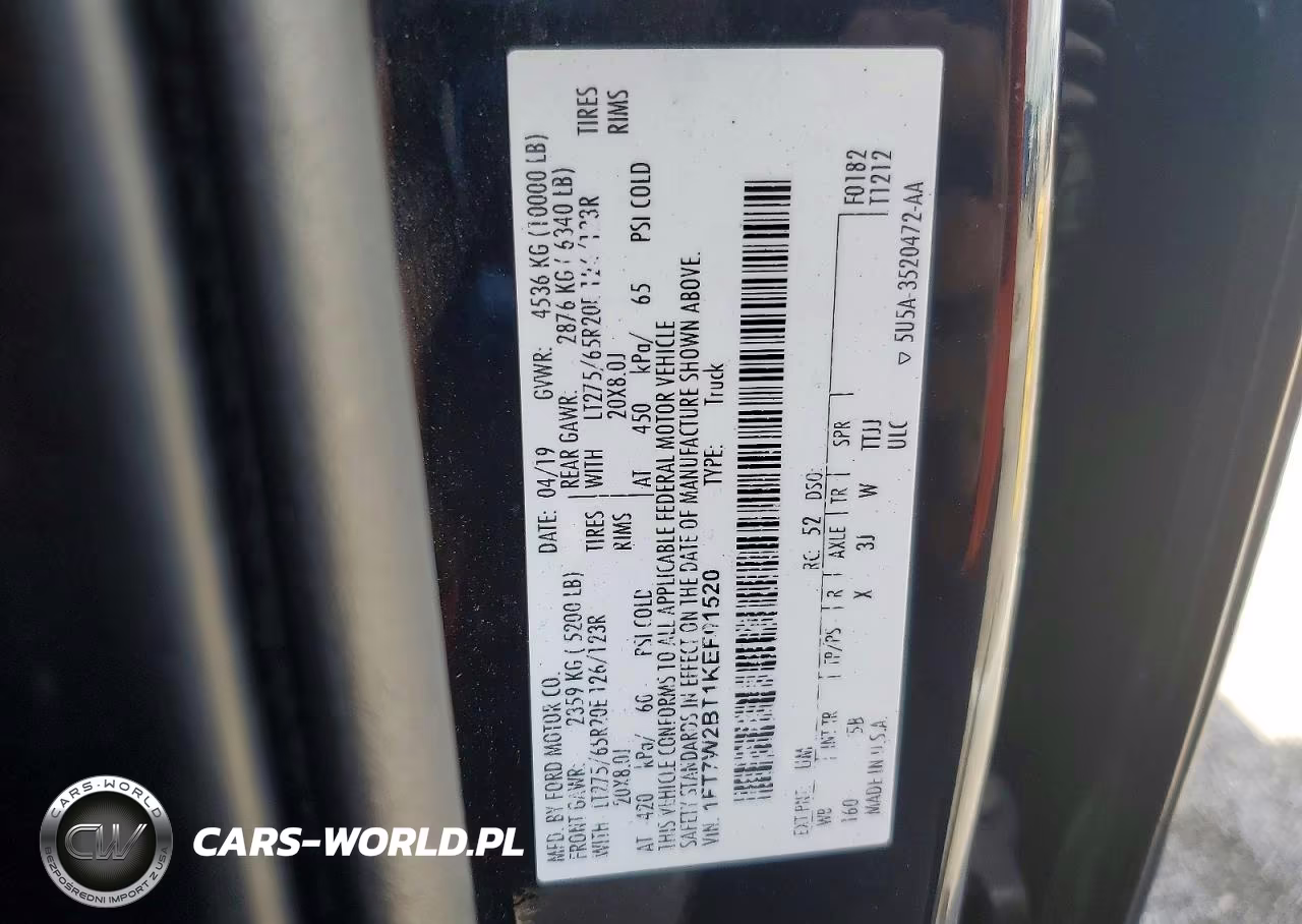 2019 Ford F250 Super Duty VIN:1FT7W2BT1KEF01520 - 13
