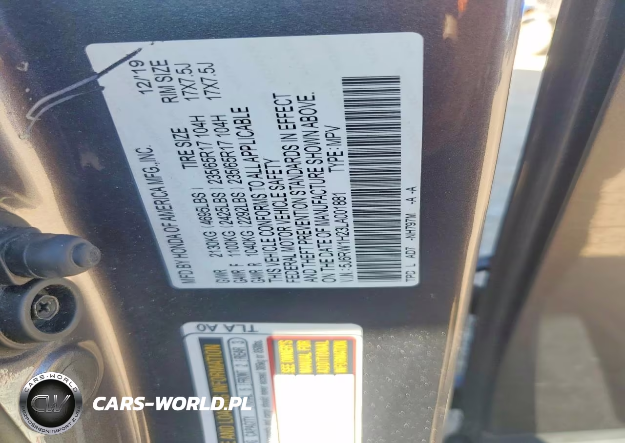 2020 Honda Cr-V Lx VIN:5J6RW1H23LA001881 - 13