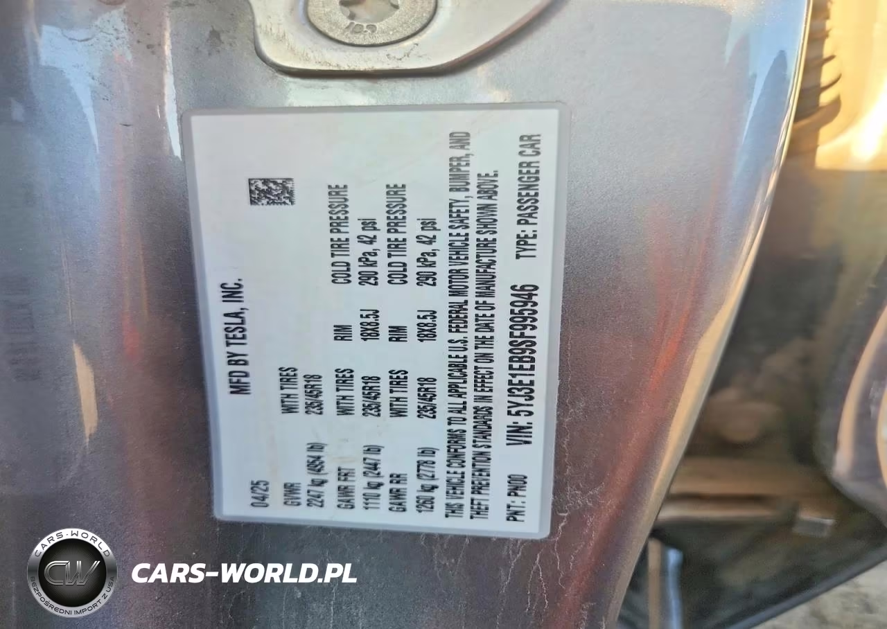 2025 Tesla Model 3 VIN:5YJ3E1EB9SF995946 - 12