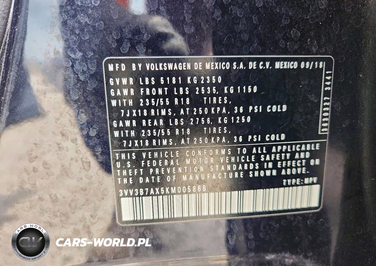 2019 Volkswagen Tiguan Se VIN:3VV3B7AX5KM005868 - 13