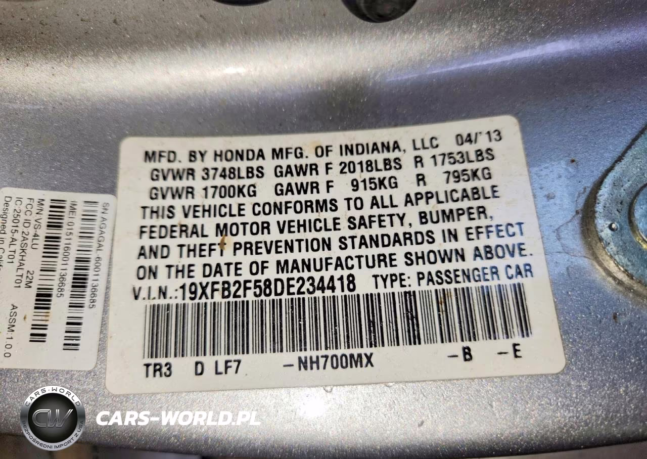 2013 Honda Civic Lx VIN:19XFB2F58DE234418 - 13