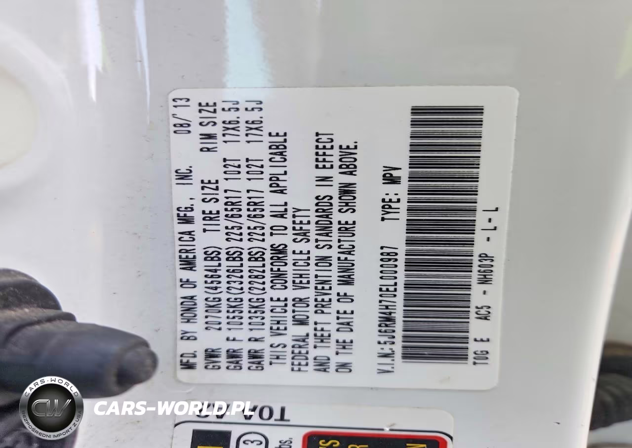 2014 Honda Cr-V Exl VIN:5J6RM4H70EL000987 - 13