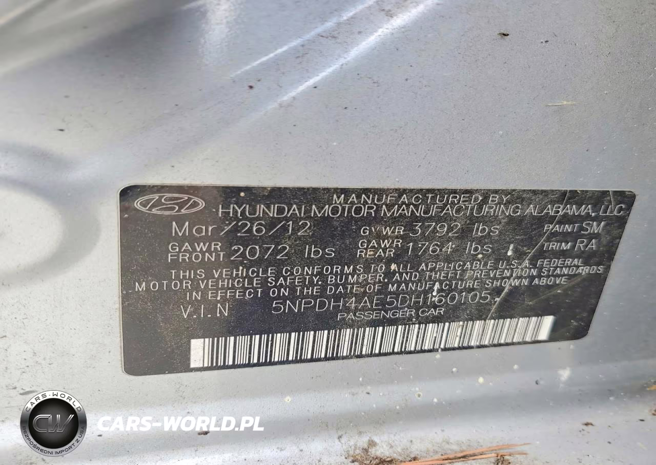 2013 Hyundai Elantra Gls VIN:5NPDH4AE5DH160105 - 12