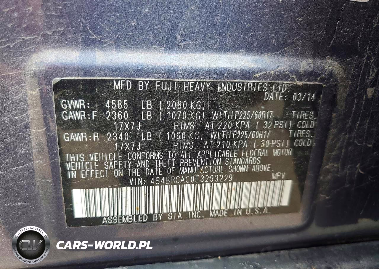 2014 Subaru Outback 2.5I VIN:4S4BRCAC0E3293229 - 13