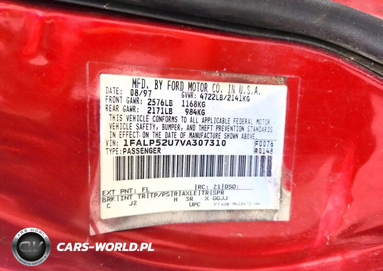1997 Ford Taurus Gl VIN:1FALP52U7VA307310 - 12