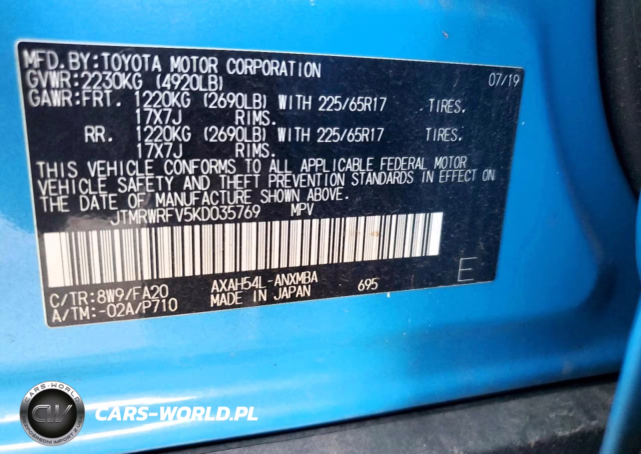 2019 Toyota Rav4 Hybrid Xle VIN:JTMRWRFV5KD035769 - 12