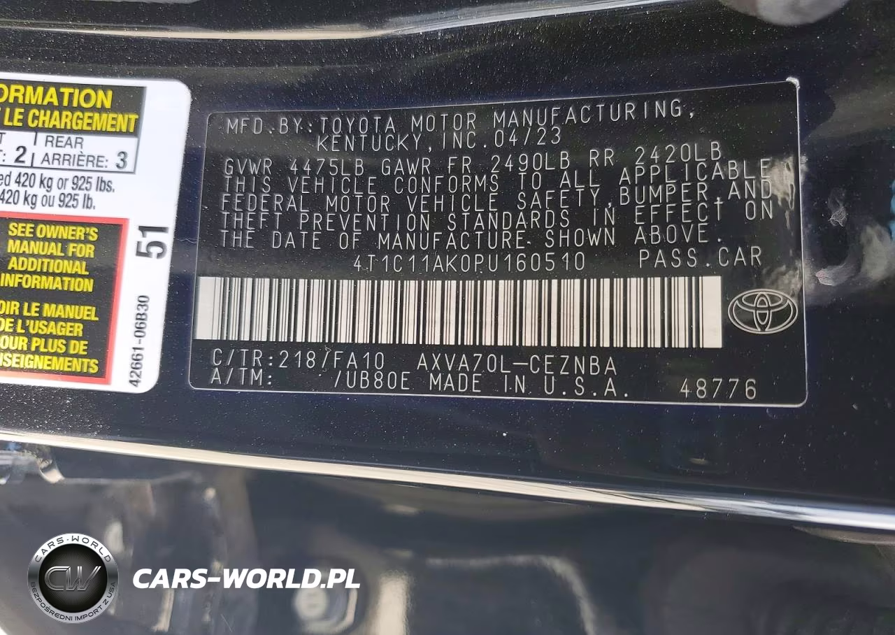 2023 Toyota Camry Le VIN:4T1C11AK0PU160510 - 12