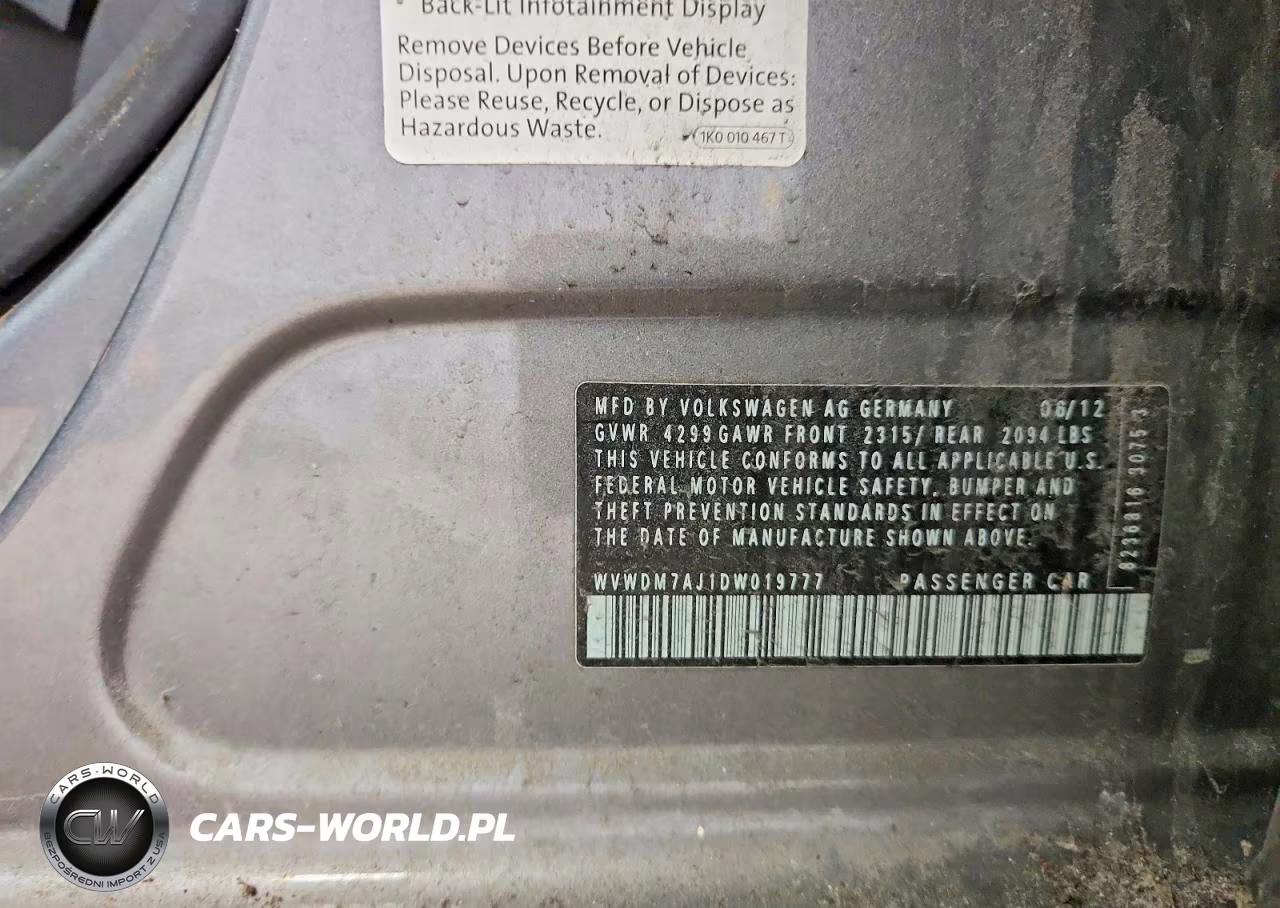 2013 Volkswagen Golf VIN:WVWDM7AJ1DW019777 - 13