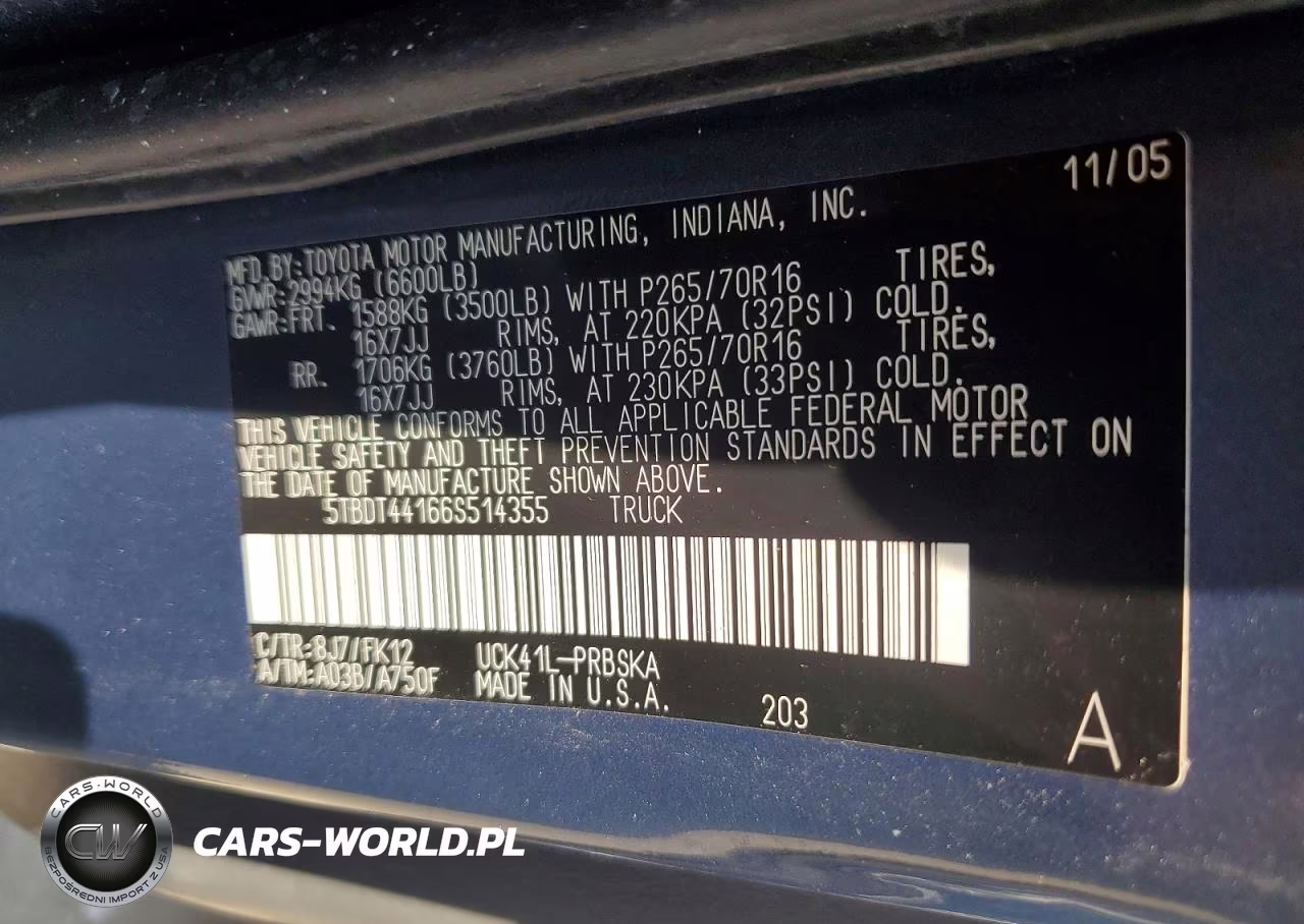 2006 Toyota Tundra Sr5 VIN:5TBDT44166S514355 - 12
