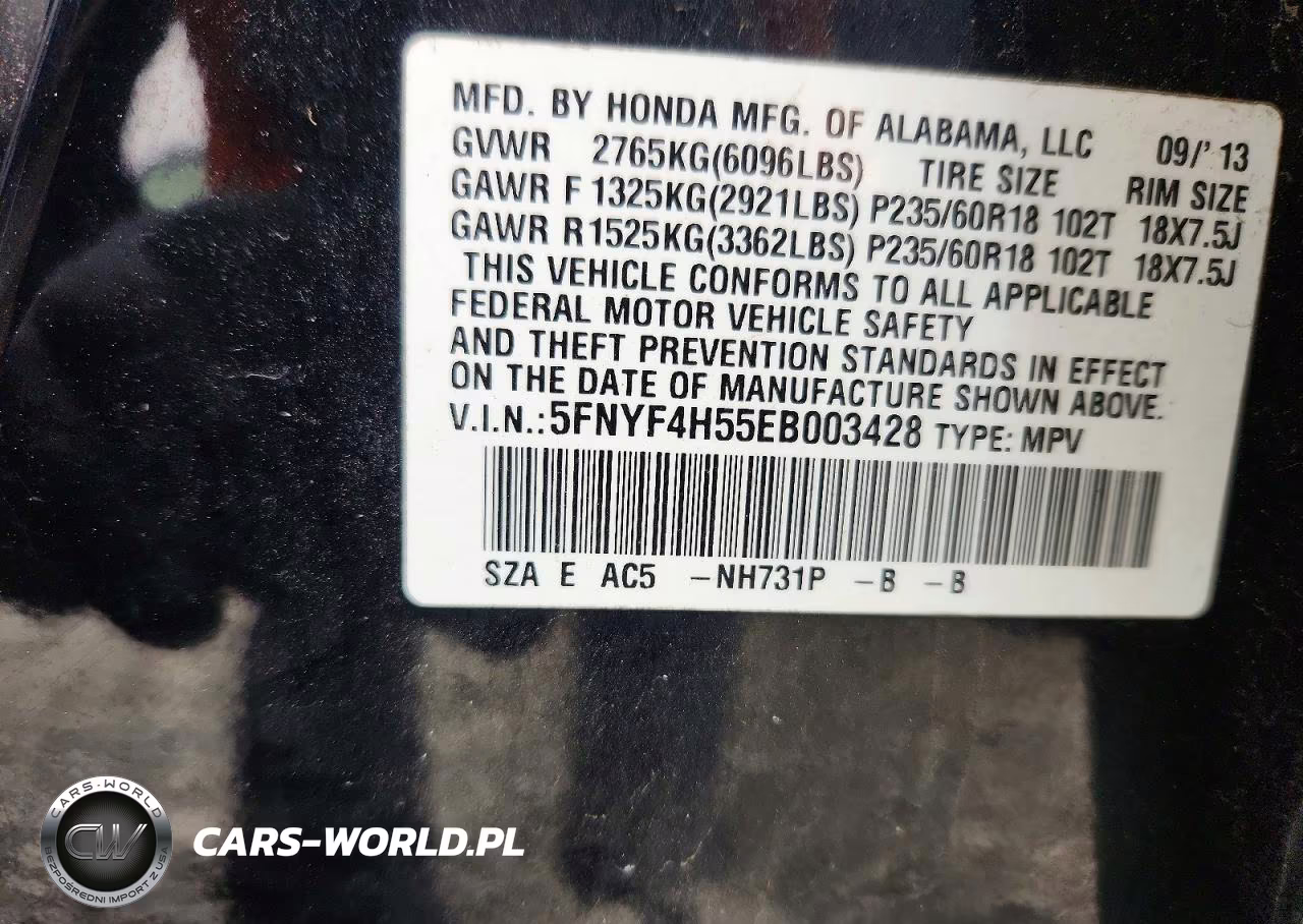 2014 Honda Pilot Exl VIN:5FNYF4H55EB003428 - 13