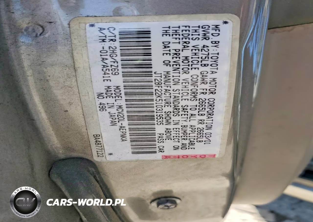 2001 Toyota Camry Le V6 VIN:JT2BF22K510319535 - 12