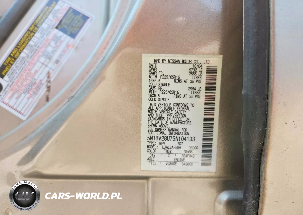 2005 Nissan Quest 3.5 VIN:5N1BV28U75N104133 - 13