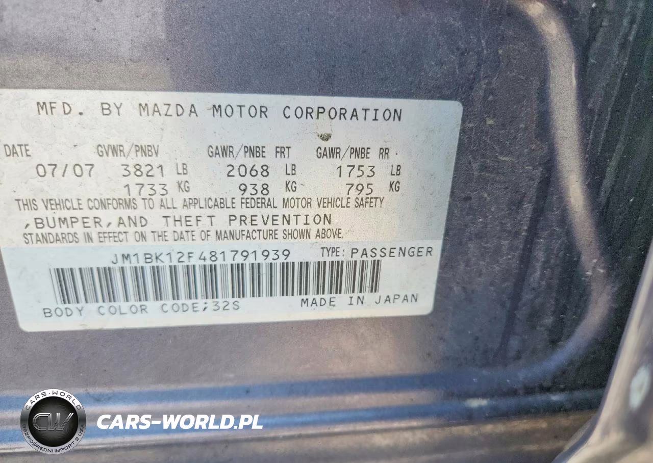 2008 Mazda 3I VIN:JM1BK12F481791939 - 12
