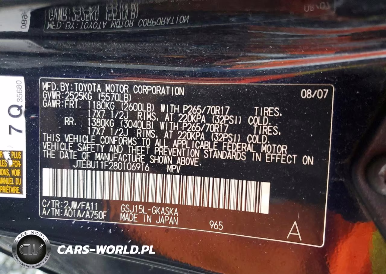 2008 Toyota Fj Cruiser Base VIN:JTEBU11F280106916 - 12