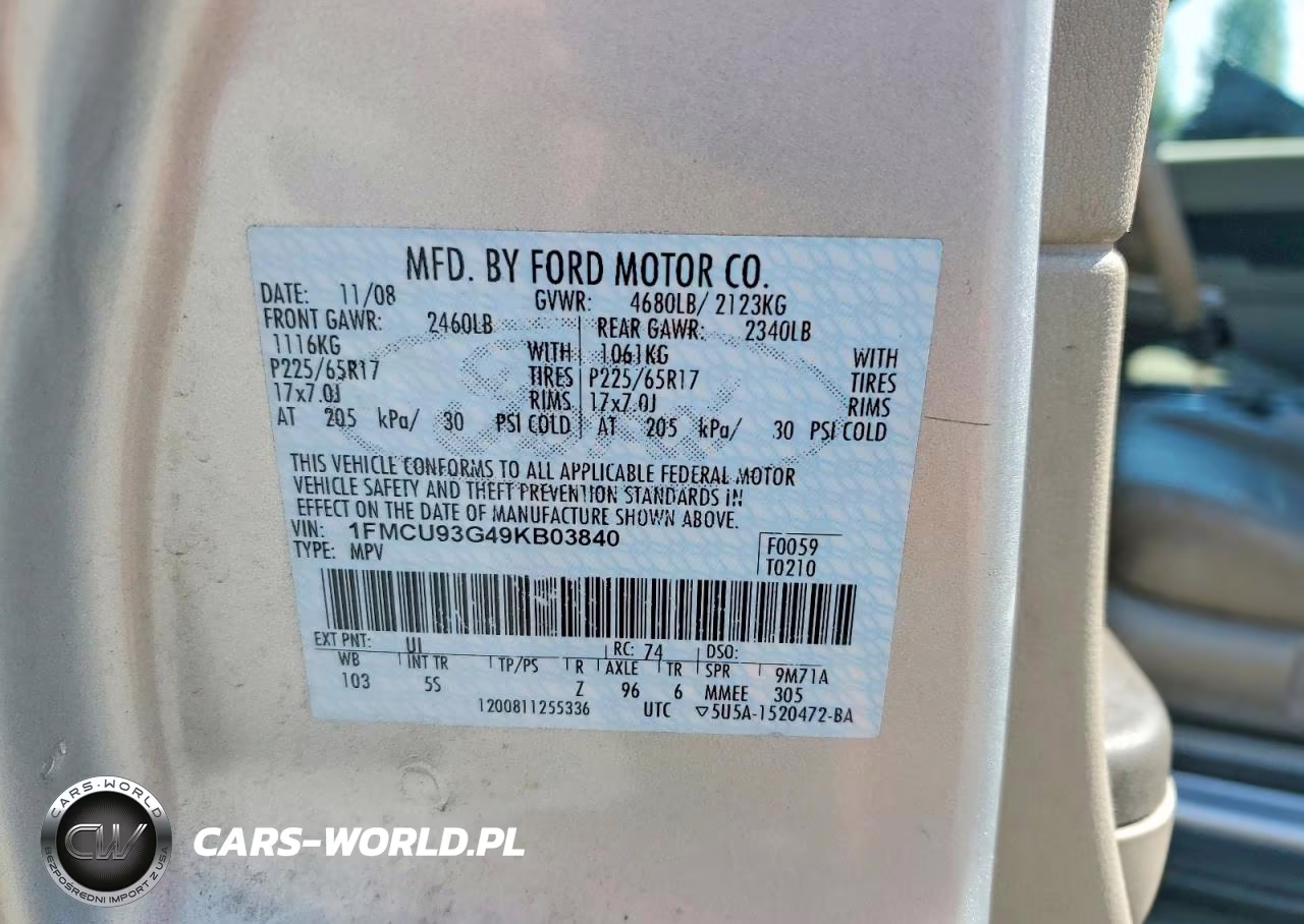 2009 Ford Escape VIN:1FMCU93G49KB03840 - 13
