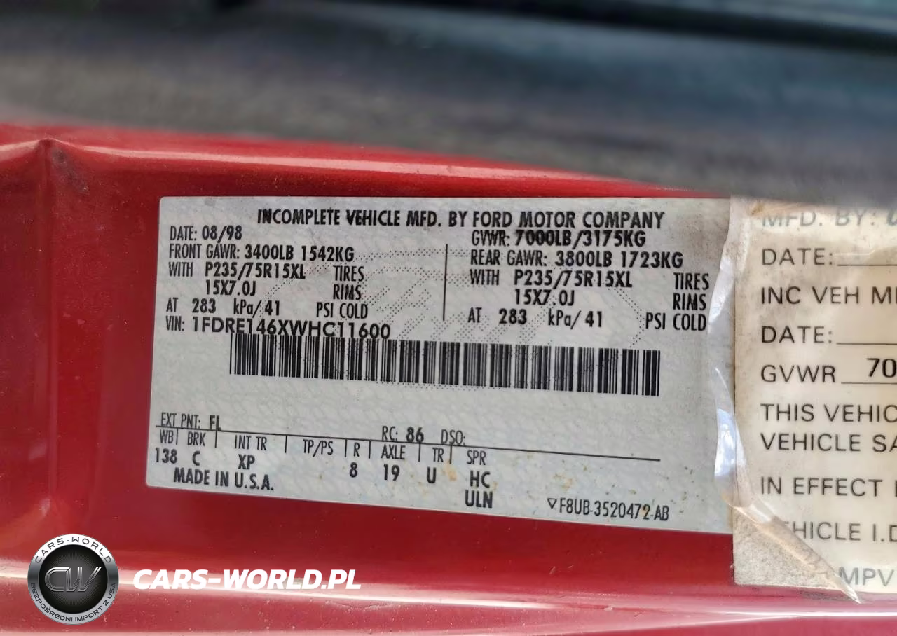 1998 Ford Econoline E150 Van VIN:1FDRE146XWHC11600 - 13
