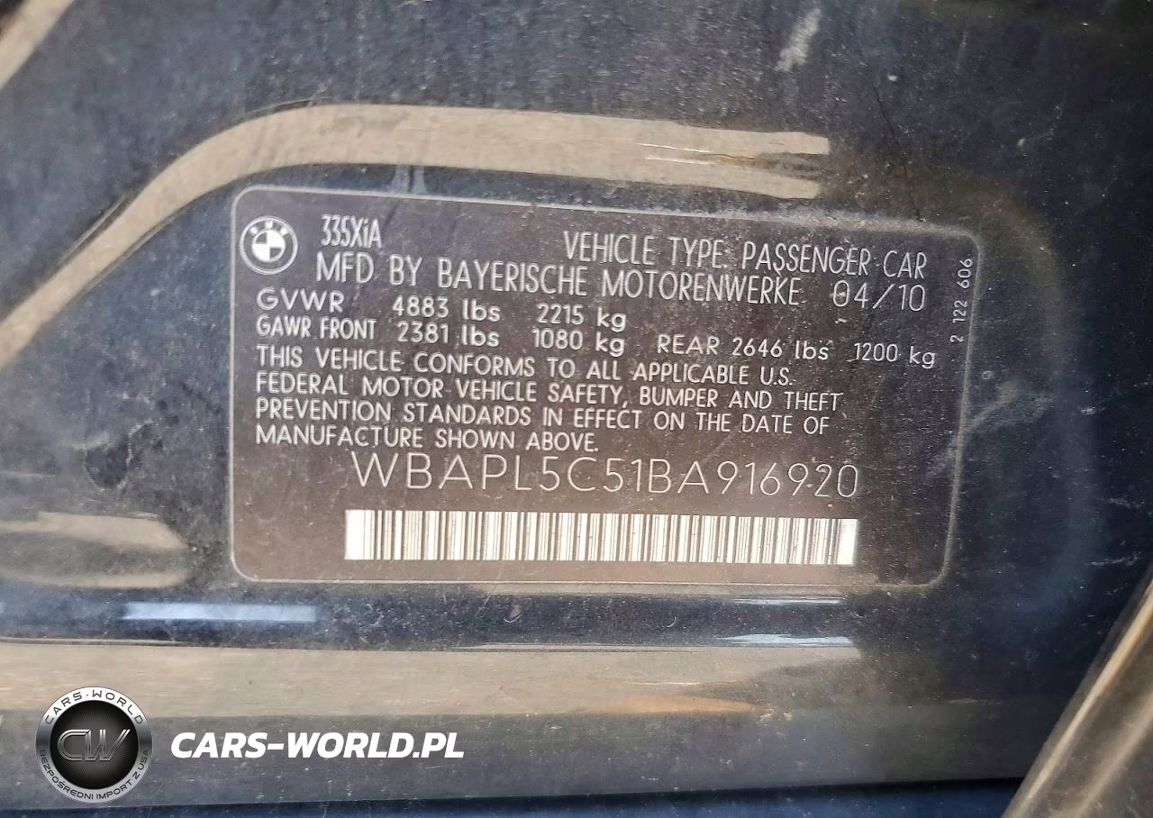 2011 BMW 335 Xi VIN:WBAPL5C51BA916920 - 12