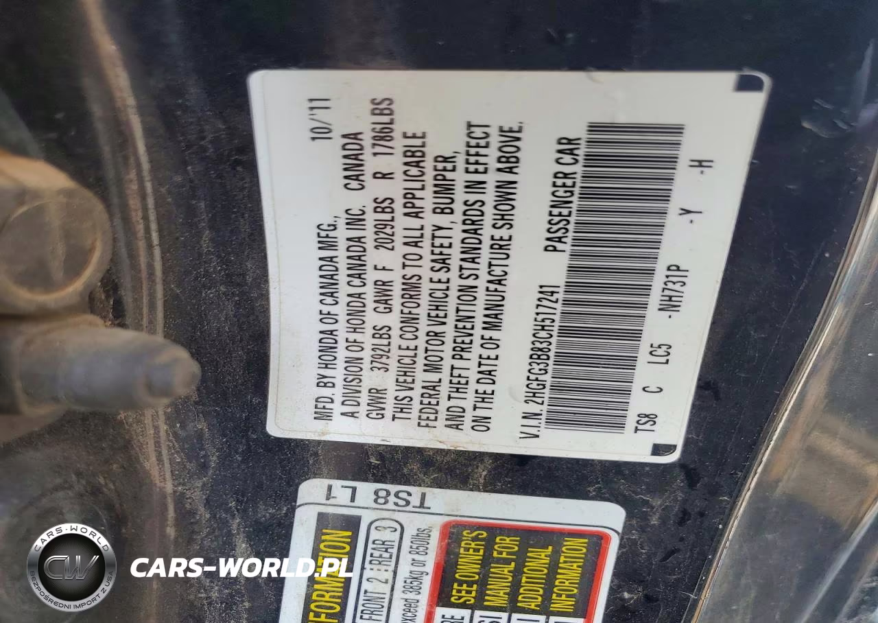 2012 Honda Civic Ex VIN:2HGFG3B83CH517241 - 12