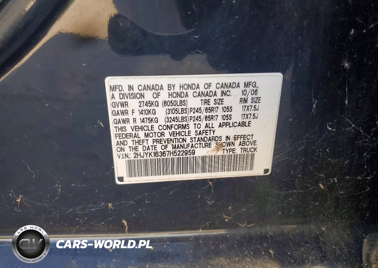2007 Honda Ridgeline Rtx VIN:2HJYK16367H522959 - 12