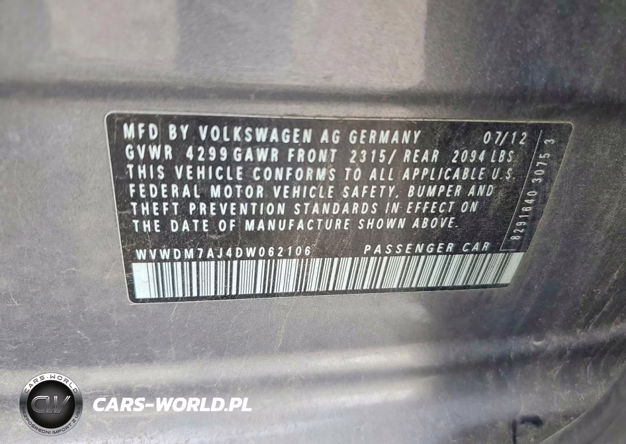 2013 Volkswagen Golf VIN:WVWDM7AJ4DW062106 - 12