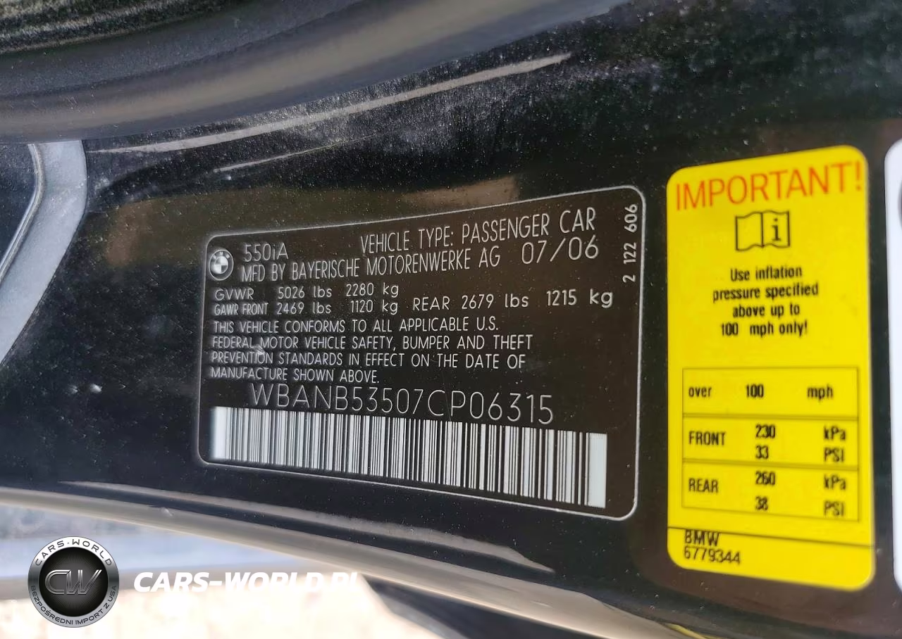 2007 BMW 550 I VIN:WBANB53507CP06315 - 12