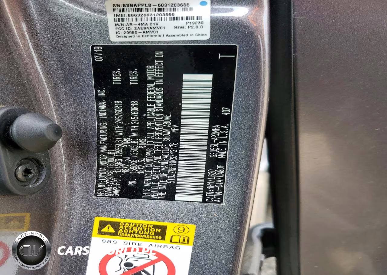 2019 Toyota Highlander Xle VIN:5TDJZRFH1KS713176 - 12