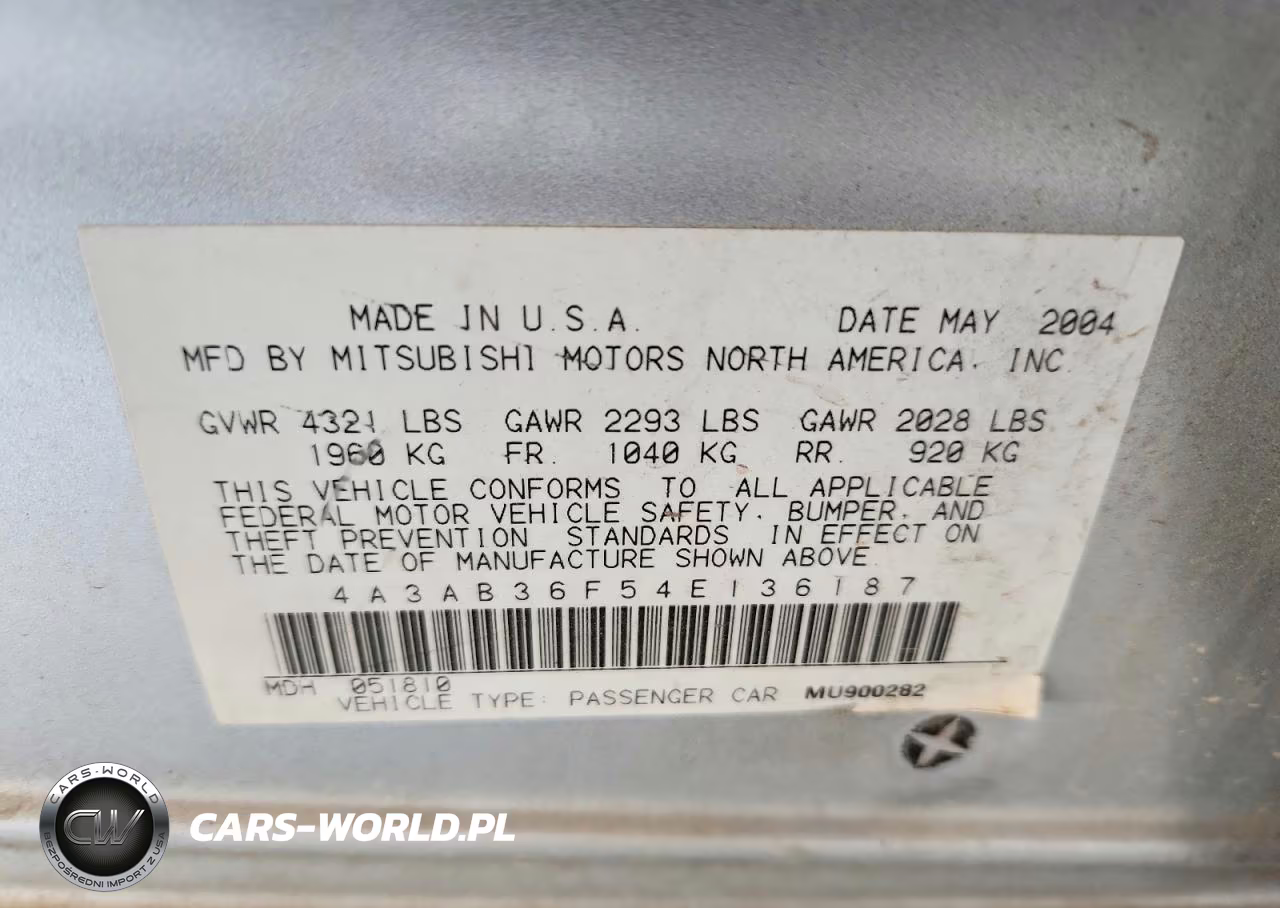 2004 Mitsubishi Galant Es Medium VIN:4A3AB36F54E136187 - 12