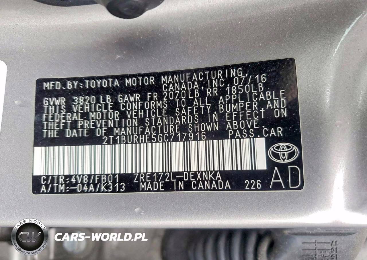 2016 Toyota Corolla Le VIN:2T1BURHE5GC717916 - 12